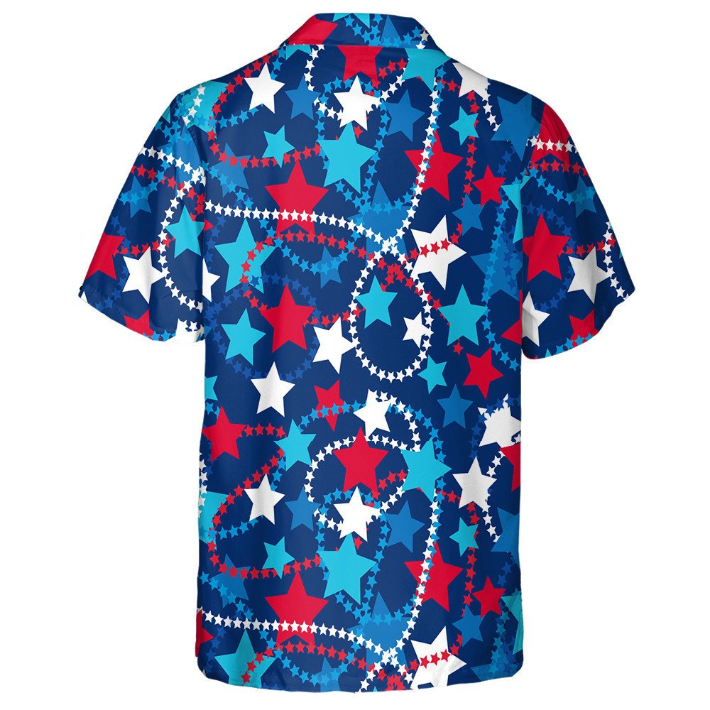 Red And Blue Star Spree On Geometric Background Hawaiian Shirt, Hawaiian Shirt Gift, Christmas Gift