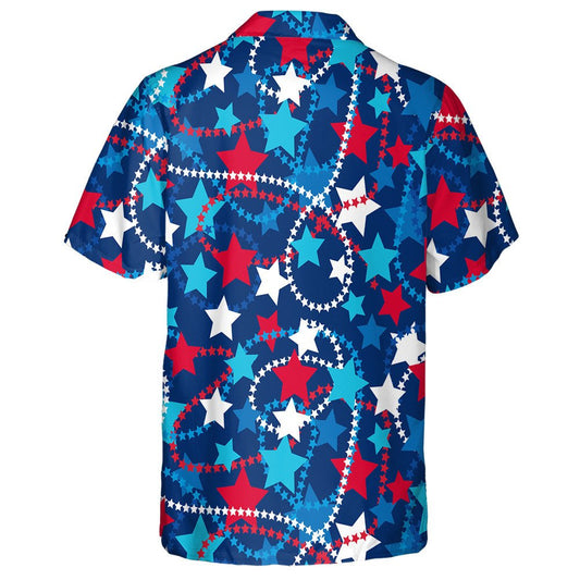 Red And Blue Star Spree On Geometric Background Hawaiian Shirt, Hawaiian Shirt Gift, Christmas Gift