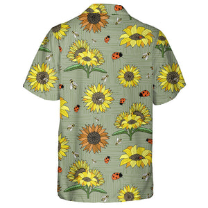 Sage Green With Sunflowers Bees And Lady Beetles Hawaiian Shirt, Hawaiian Shirt Gift, Christmas Gift