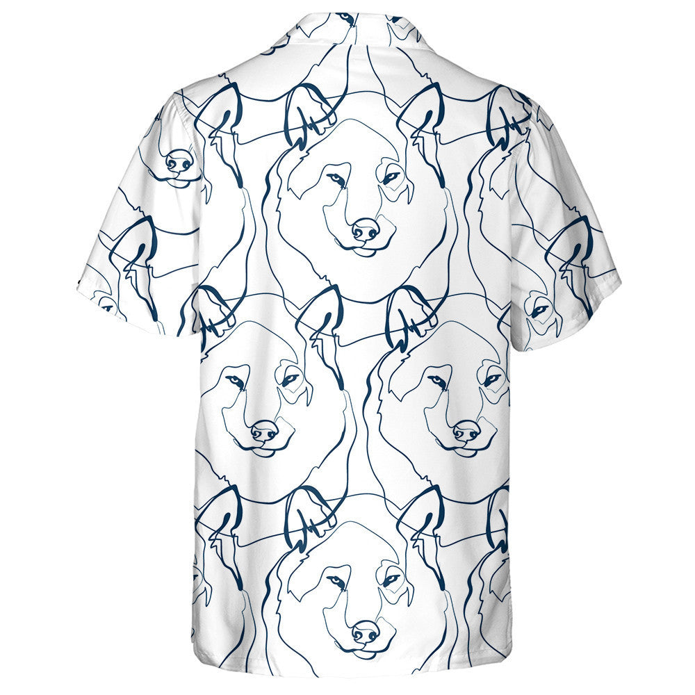 Face Of Wolf Animal Art Line On White Hawaiian Shirt, Hawaiian Shirt Gift, Christmas Gift