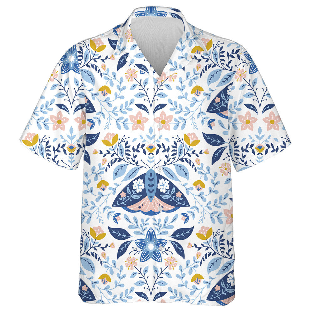 Theme Folk Art Moths And Flowers Hawaiian Shirt,Hawaiian Shirt Gift, Christmas Gift