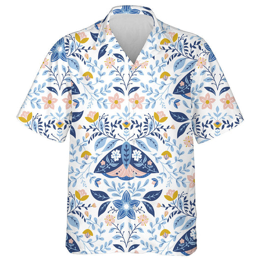Theme Folk Art Moths And Flowers Hawaiian Shirt,Hawaiian Shirt Gift, Christmas Gift