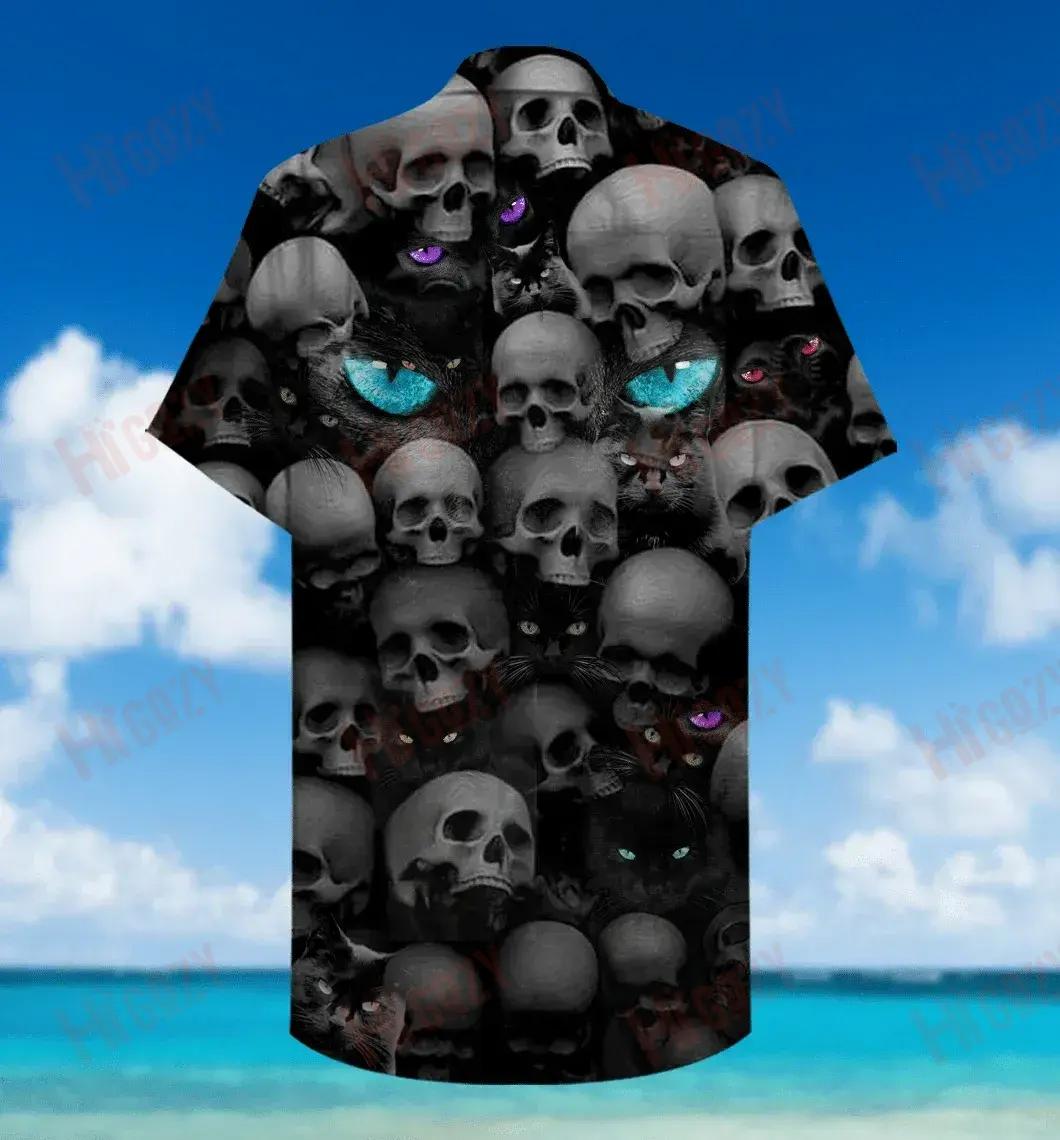 Cats Love Skull Unisex Short Sleeve Shirt Hobbies Hawaiian T Shirts Tactical Hawaiian Shirt Hawaiian Shirt Pattern, Hawaiian Shirt Gift, Christmas Gift