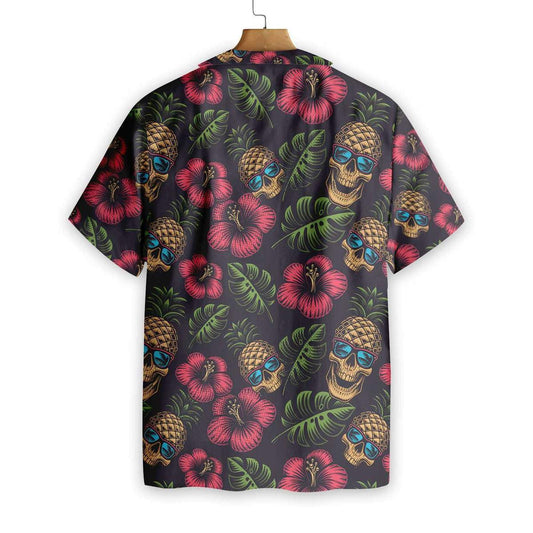 Pineapple Skull Green Leaves Pattern Hawaiian Shirt,Hawaiian Shirt Gift, Christmas Gift