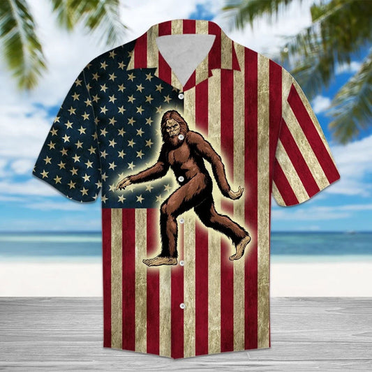 Awesome Big Foot Walk On American Flag Pattern Hawaiian Shirt, Hawaiian Shirt Gift, Christmas Gift