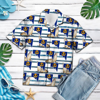 Flag Of South Australia Seal Blue Striped Pattern Hawaiian Shirt, Hawaiian Shirt Gift, Christmas Gift