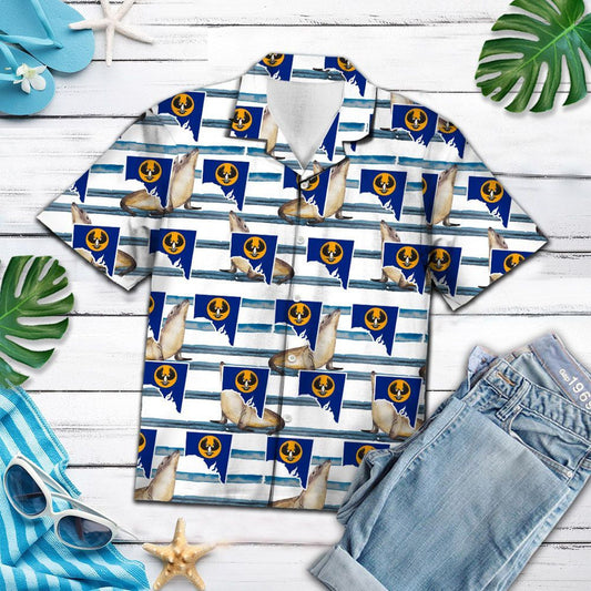 Flag Of South Australia Seal Blue Striped Pattern Hawaiian Shirt, Hawaiian Shirt Gift, Christmas Gift