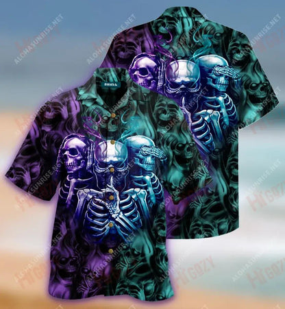 Hear No, Speak No, See No Evil Skulls Short Sleeve Shirt Summer Hawaiian T Shirts Best Hawaiian Shirts Hawaiian Shirts For Men, Hawaiian Shirt Gift, Christmas Gift