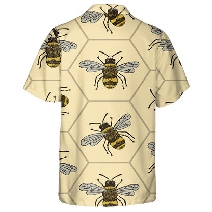 Bees On Yellow Honey Comb In Vintage Style Hawaiian Shirt, Hawaiian Shirt Gift, Christmas Gift