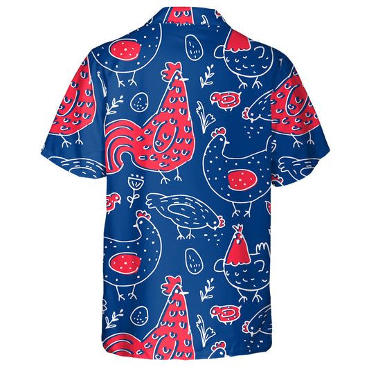 Hand Drawn Patriotic USA Colors Chicken Rooster Hawaiian Shirt, Hawaiian Shirt Gift, Christmas Gift