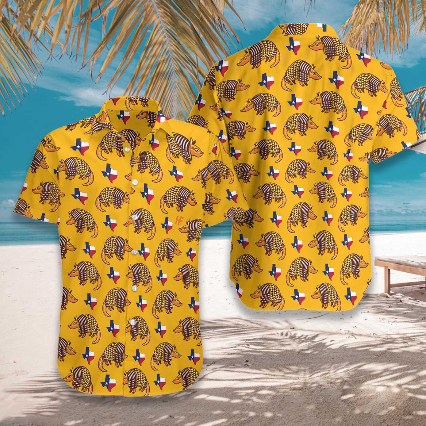 Texas Proud Armadillo On Gold Background Design Hawaiian Shirt, Hawaiian Shirt Gift, Christmas Gift