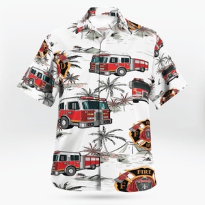 Firefighter Truck Hawaiian Beach Shirt_ Hawaiian Shirt Gift, Christmas Gift