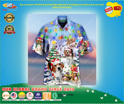 Merry Beagle Christmas Unisex Hawaiian Shirt, Hawaiian Shirt Gift, Christmas Gift