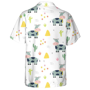 Cute Cartoon Cows Haystacks And Cactus Hawaiian Shirt,Hawaiian Shirt Gift, Christmas Gift