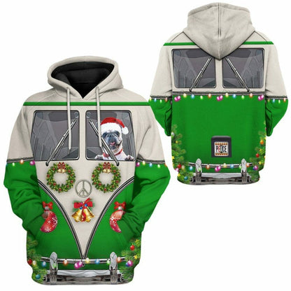 3D Bulldogs fahren Hippie-Autos zu Weihnachten Custom T-Shirt Bekleidung