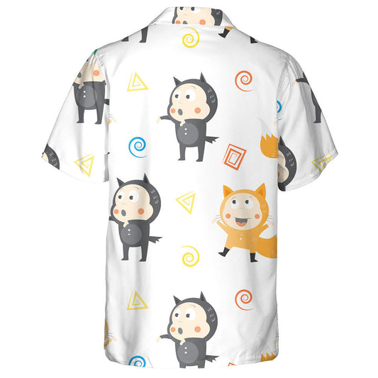 Cartoon Children In Suits Little Foxes And Wolves Hawaiian Shirt, Hawaiian Shirt Gift, Christmas Gift