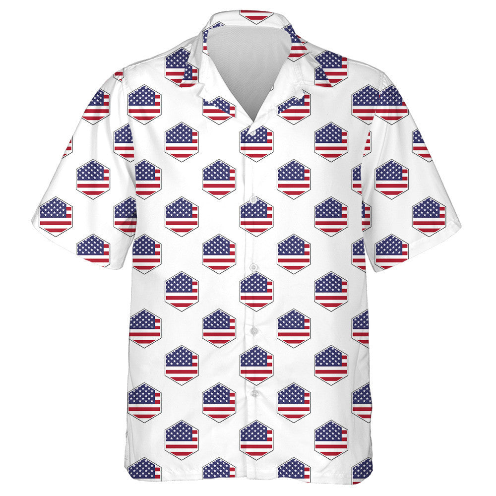 Patriotic USA Flag Hexagon Isolated On White Background Hawaiian Shirt, Hawaiian Shirt Gift, Christmas Gift