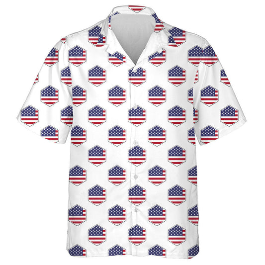 Patriotic USA Flag Hexagon Isolated On White Background Hawaiian Shirt, Hawaiian Shirt Gift, Christmas Gift