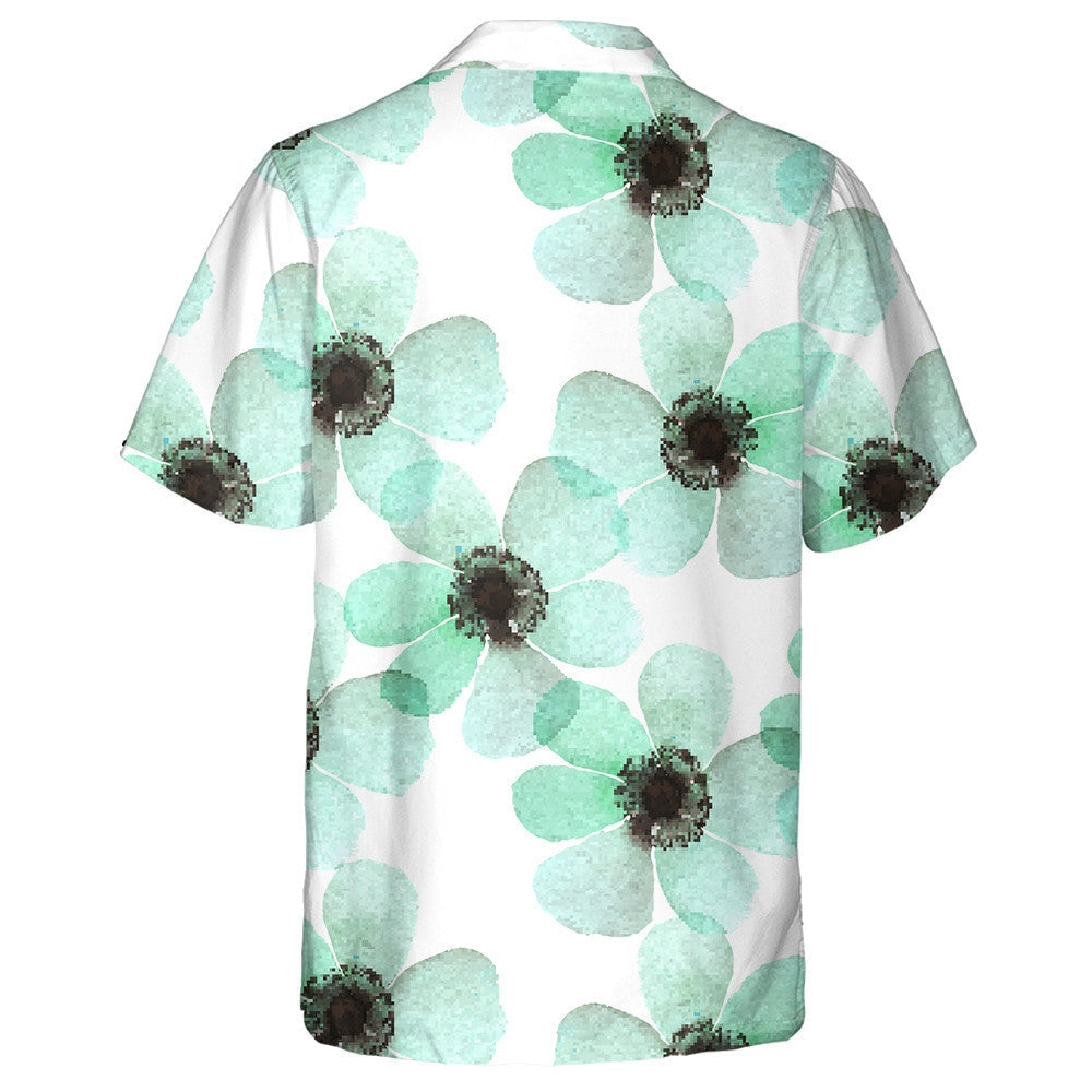 Hand Painted Watercolor Anemone Turquoise Flower Pattern Hawaiian Shirt, Hawaiian Shirt Gift, Christmas Gift