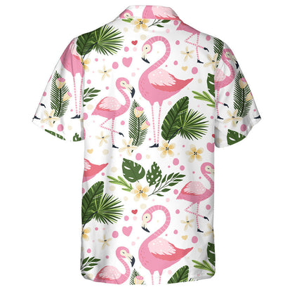 Mother And Baby Flamingo With Tropic Palm And Flowers Hawaiian Shirt, Hawaiian Shirt Gift, Christmas Gift