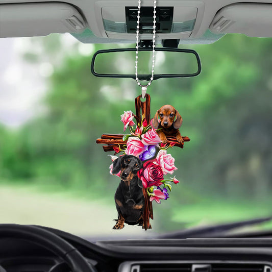 Dachshund Roses And Jesus Car Hanging Ornament Car Accessories Hanging From Mirror , Christmas Gift,Christmas Decoration