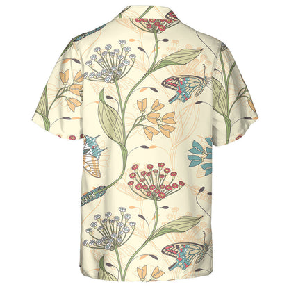 Hand Drawn Butterflies And Flowers On Yellow Background Hawaiian Shirt, Hawaiian Shirt Gift, Christmas Gift