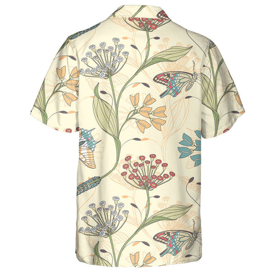 Hand Drawn Butterflies And Flowers On Yellow Background Hawaiian Shirt, Hawaiian Shirt Gift, Christmas Gift