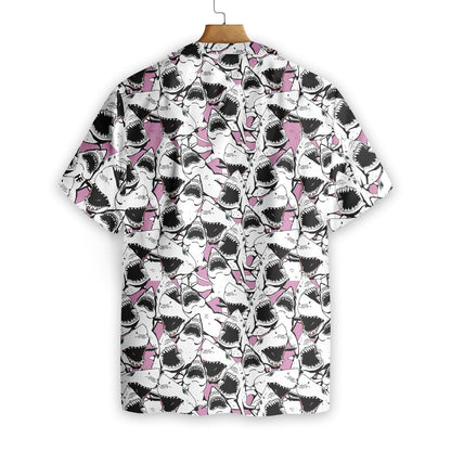 White And Black Shark Pattern Hawaiian Shirt, Hwaiian For Gift