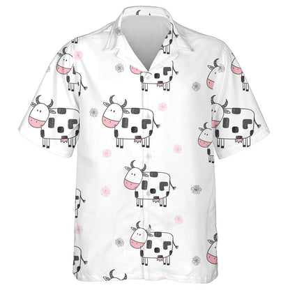 Doodle Style Cute Cartoon Cows And Line Flower Hawaiian Shirt, Hawaiian Shirt Gift, Christmas Gift