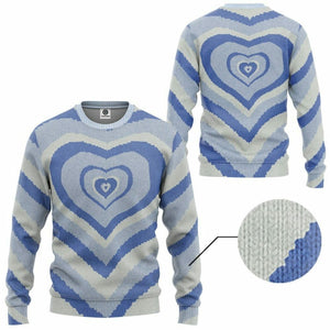 3D Blue Heart Wave Custom Sweater