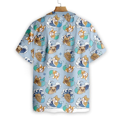 Dog Mermaid And Wave Pattern Blue Design Hawaiian Shirt, Hawaiian Shirt Gift, Christmas Gift