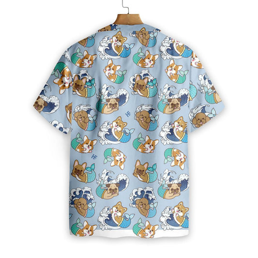 Dog Mermaid And Wave Pattern Blue Design Hawaiian Shirt, Hawaiian Shirt Gift, Christmas Gift