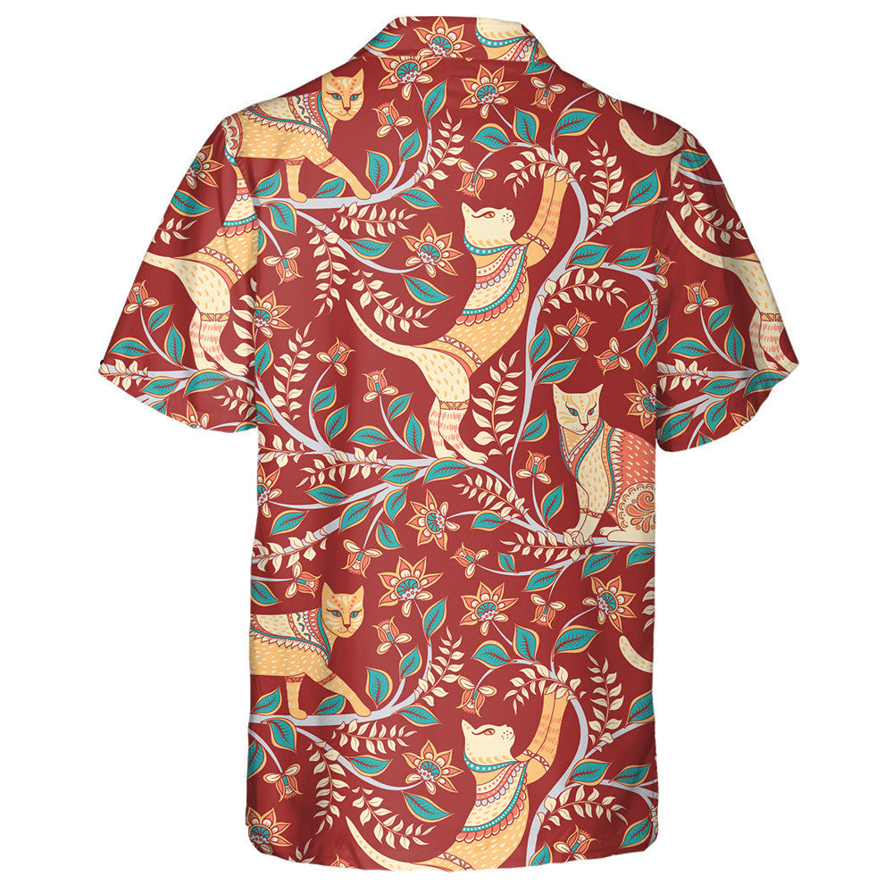 Cats With Branches Flowers And Leaves Indian Style Hawaiian Shirt, Hawaiian Shirt Gift, Christmas Gift