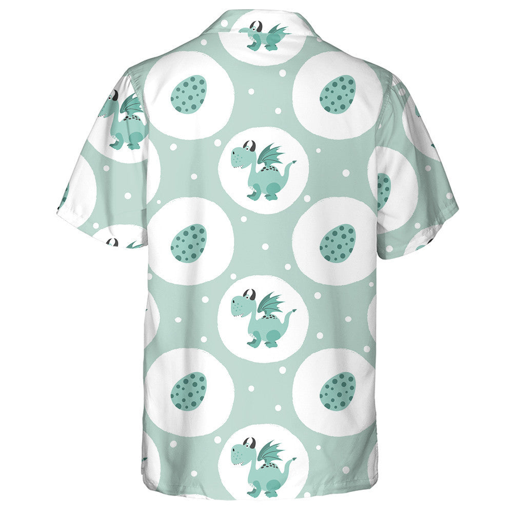 Cartoon Cute Dragon And Eggs On Green Background Hawaiian Shirt, Hawaiian Shirt Gift, Christmas Gift