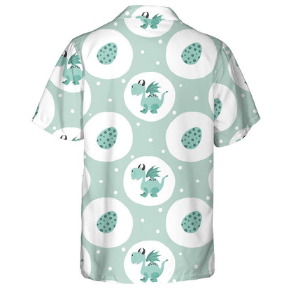 Cartoon Cute Dragon And Eggs On Green Background Hawaiian Shirt, Hawaiian Shirt Gift, Christmas Gift