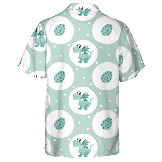 Cartoon Cute Dragon And Eggs On Green Background Hawaiian Shirt, Hawaiian Shirt Gift, Christmas Gift