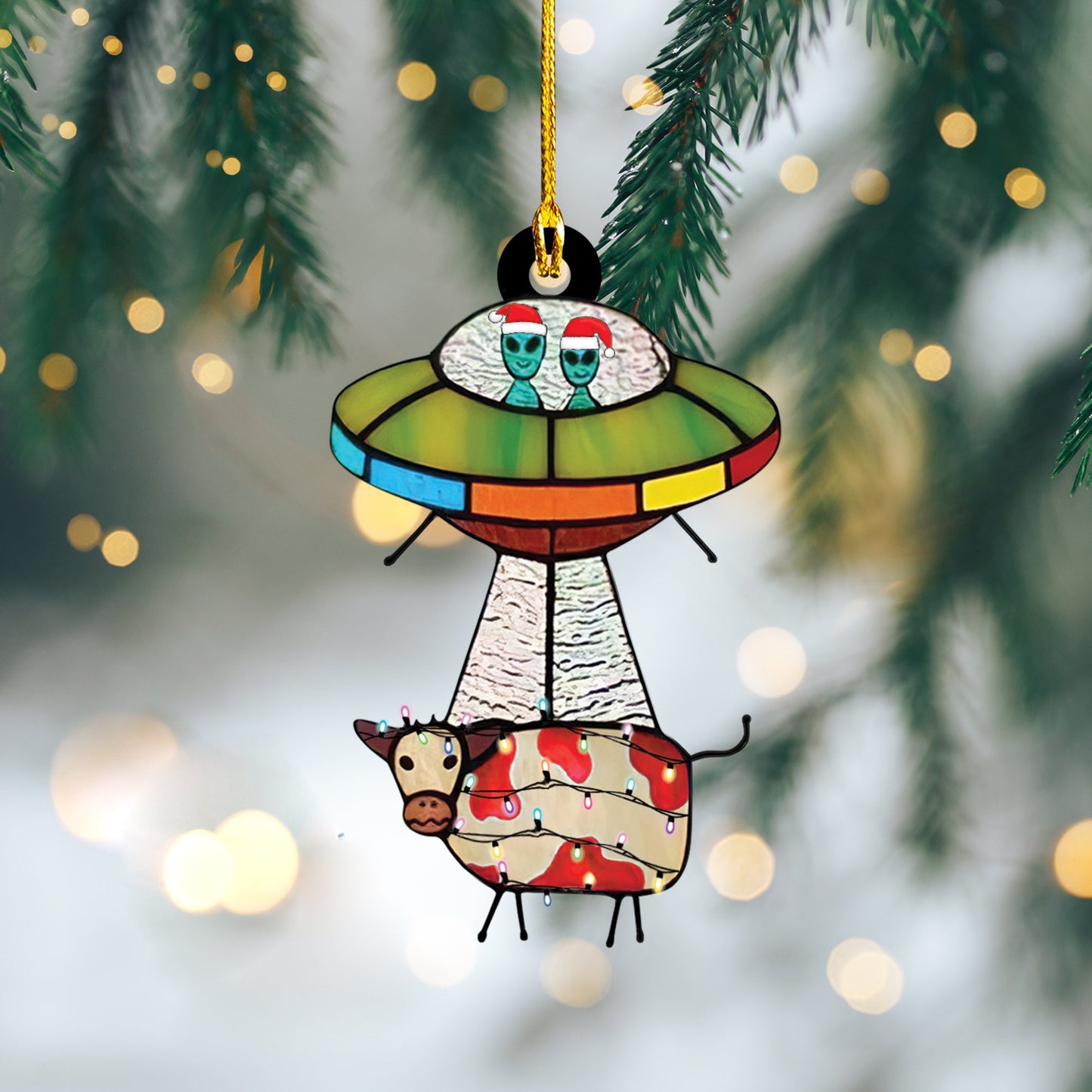 Cow UFO Christmas Ornament, Christmas Gift, Christmas Decoration