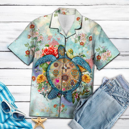 Turtle Flower Summer On Beach Hawaiian Shirt, Hawaiian For Gift