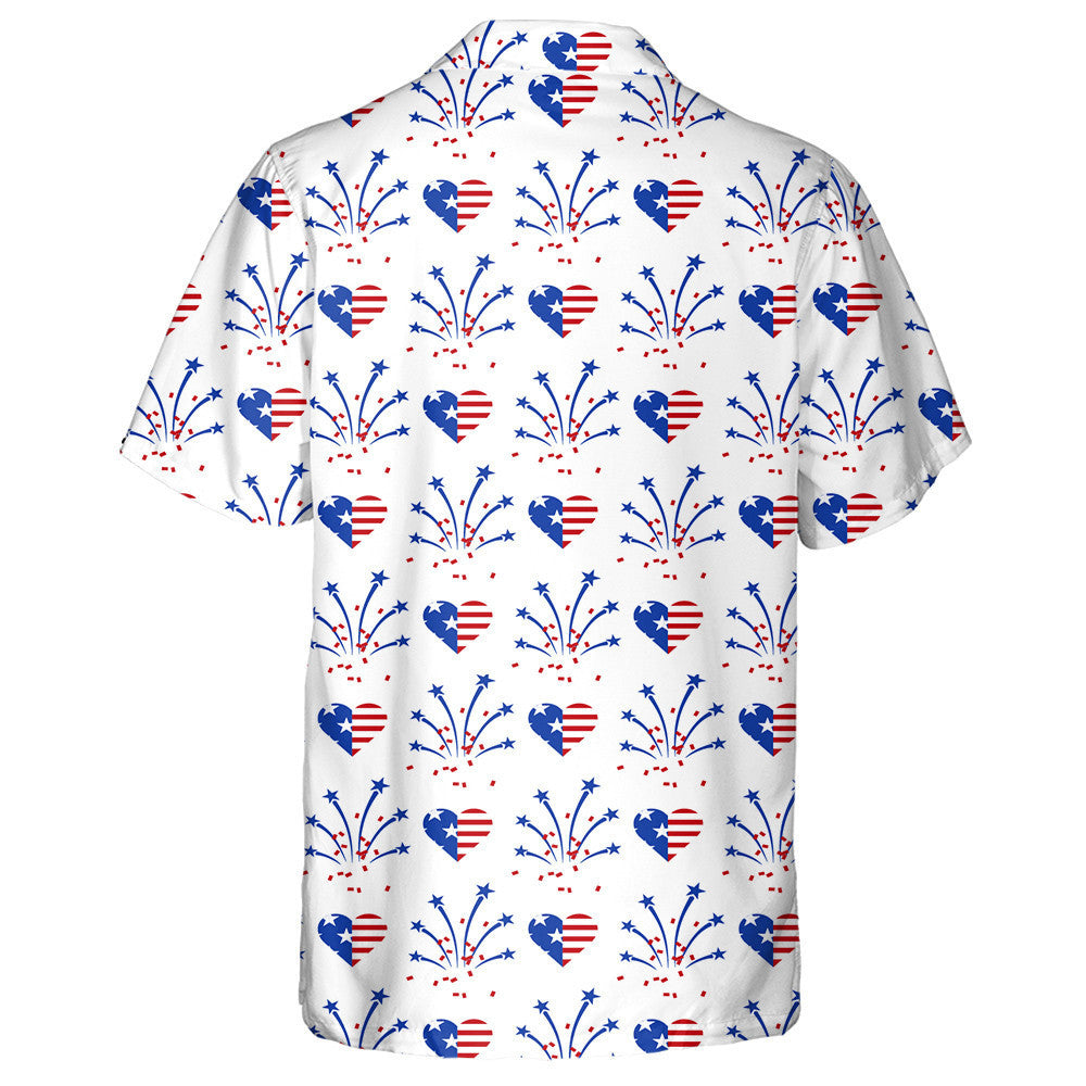 Fireworks And Heart In American National Flag Colors Hawaiian Shirt, Hawaiian Shirt Gift, Christmas Gift