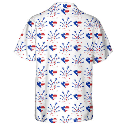 Fireworks And Heart In American National Flag Colors Hawaiian Shirt, Hawaiian Shirt Gift, Christmas Gift