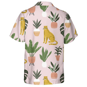 Wild Animals Cute Cartoon Leopard With Home Plants Hawaiian Shirt, Hawaiian Shirt Gift, Christmas Gift