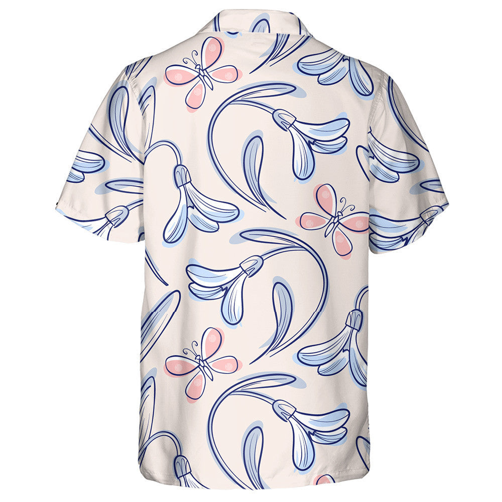 Hand Drawn Floral With Snowdrops And Butterflies Hawaiian Shirt, Hawaiian Shirt Gift, Christmas Gift
