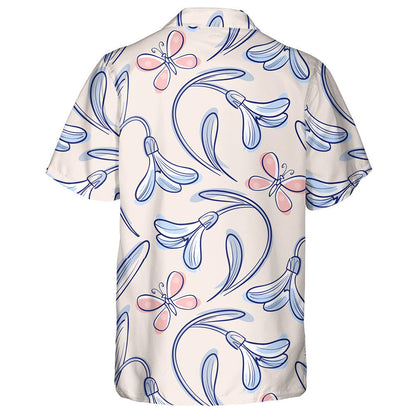 Hand Drawn Floral With Snowdrops And Butterflies Hawaiian Shirt, Hawaiian Shirt Gift, Christmas Gift