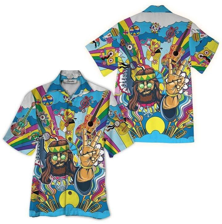 Boy And Guitar Hippie Tropical Background Design Hawaiian Shirt, Hawaiian Shirt Gift, Christmas Gift