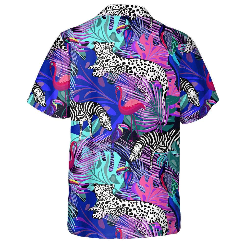 Leopard With Exotic Animals And Birds Hawaiian Shirt, Hawaiian For Gift
