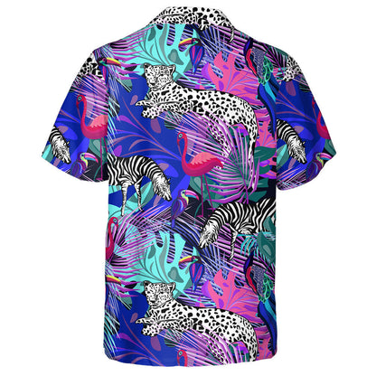 Leopard With Exotic Animals And Birds Hawaiian Shirt, Hawaiian For Gift
