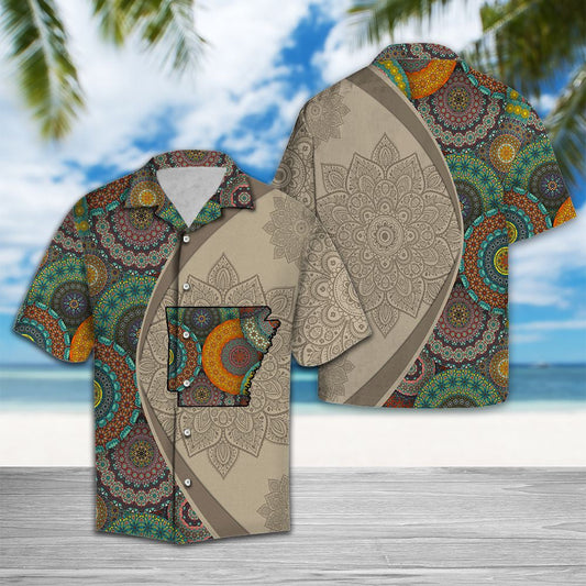 Typical Arkansas Map With Mandala Flowers Hawaiian Shirt, Hawaiian For Gift