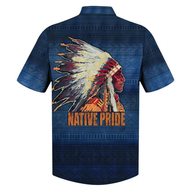Native American Hawaiian Shirt Chief Native Pride Blue Pattern, Hawaiian Shirt Gift, Christmas Gift