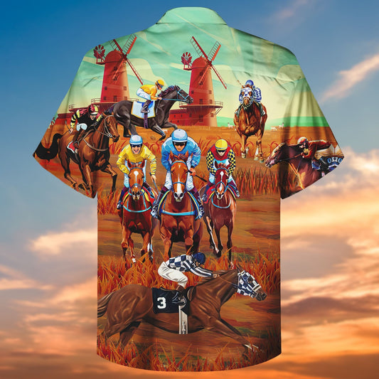 Classic Horse Racing Crazy Ornamental Hawaiian Shirt And Shorts, Hawaiian Shirt Gift, Christmas Gift