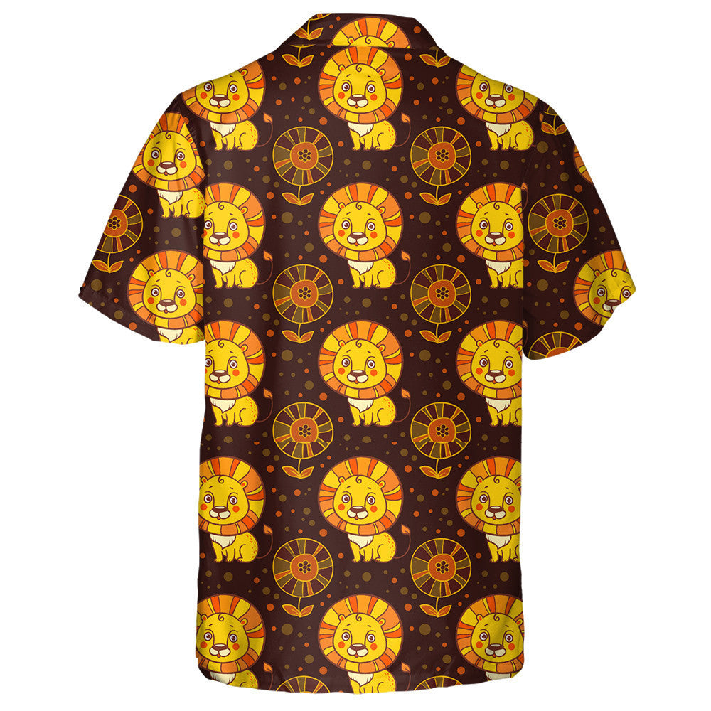 Brown Background With Lions And Flowers Hawaiian Shirt, Hawaiian For Gift
